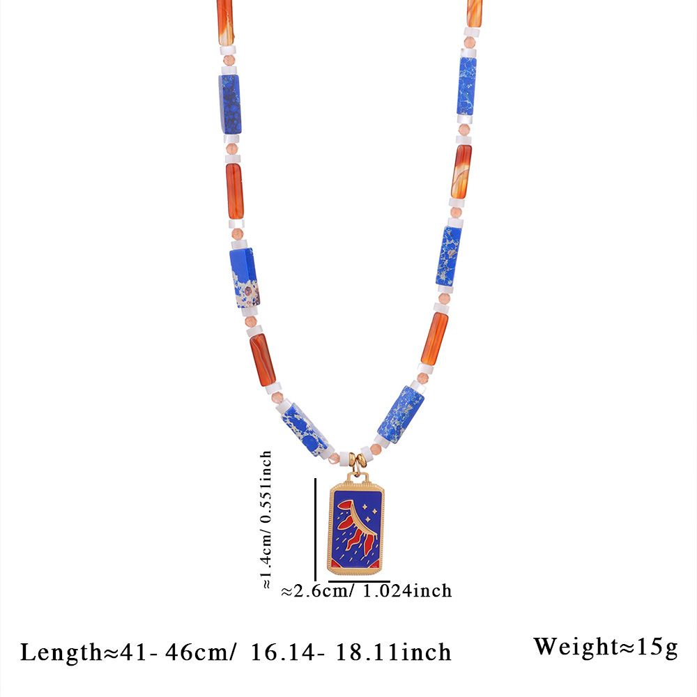 1 Piece Ethnic Series Bohemian Moon Tarot Stainless Steel Gold Color Natural Stone Women's Pendant Necklaces