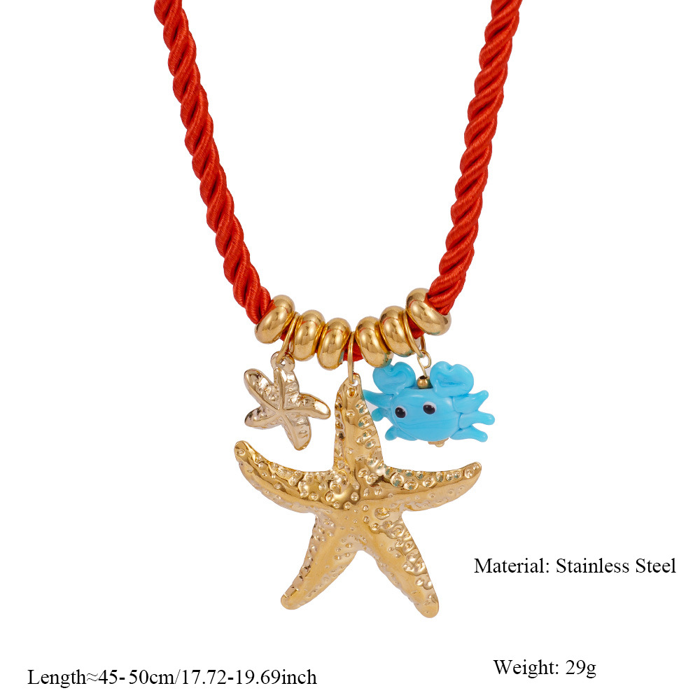 1 Piece Stylish Series Retro Starfish Rope Stainless Steel Gold Color Women's Pendant Necklaces