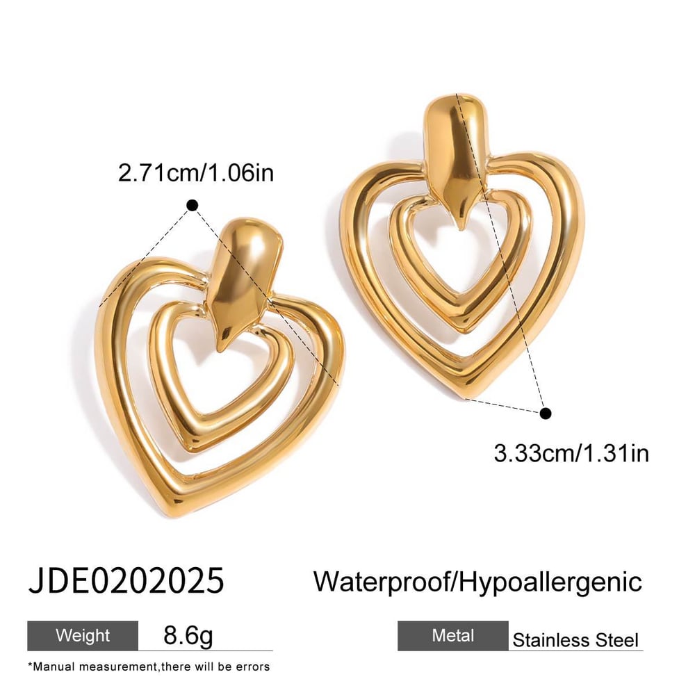 1 pair  heart stainless steel gold color women's stud earrings