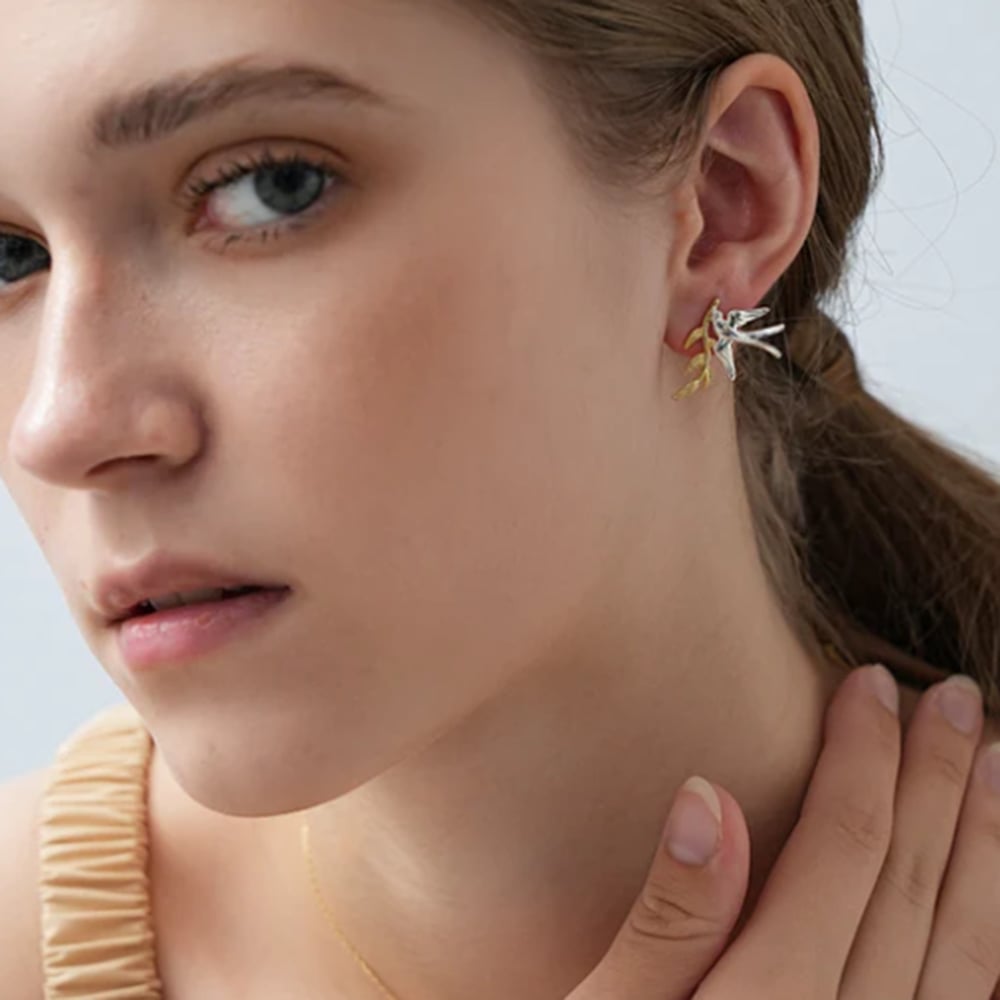 1 pair  bird shape stainless steel women's stud earrings h5Picture2