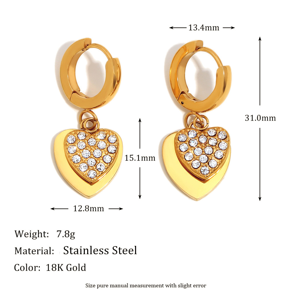1 Çift Basit Seri Retro Kalp Paslanmaz Çelik Altın Rengi Zirkonyum Kadın Damla Küpe h5Resim2