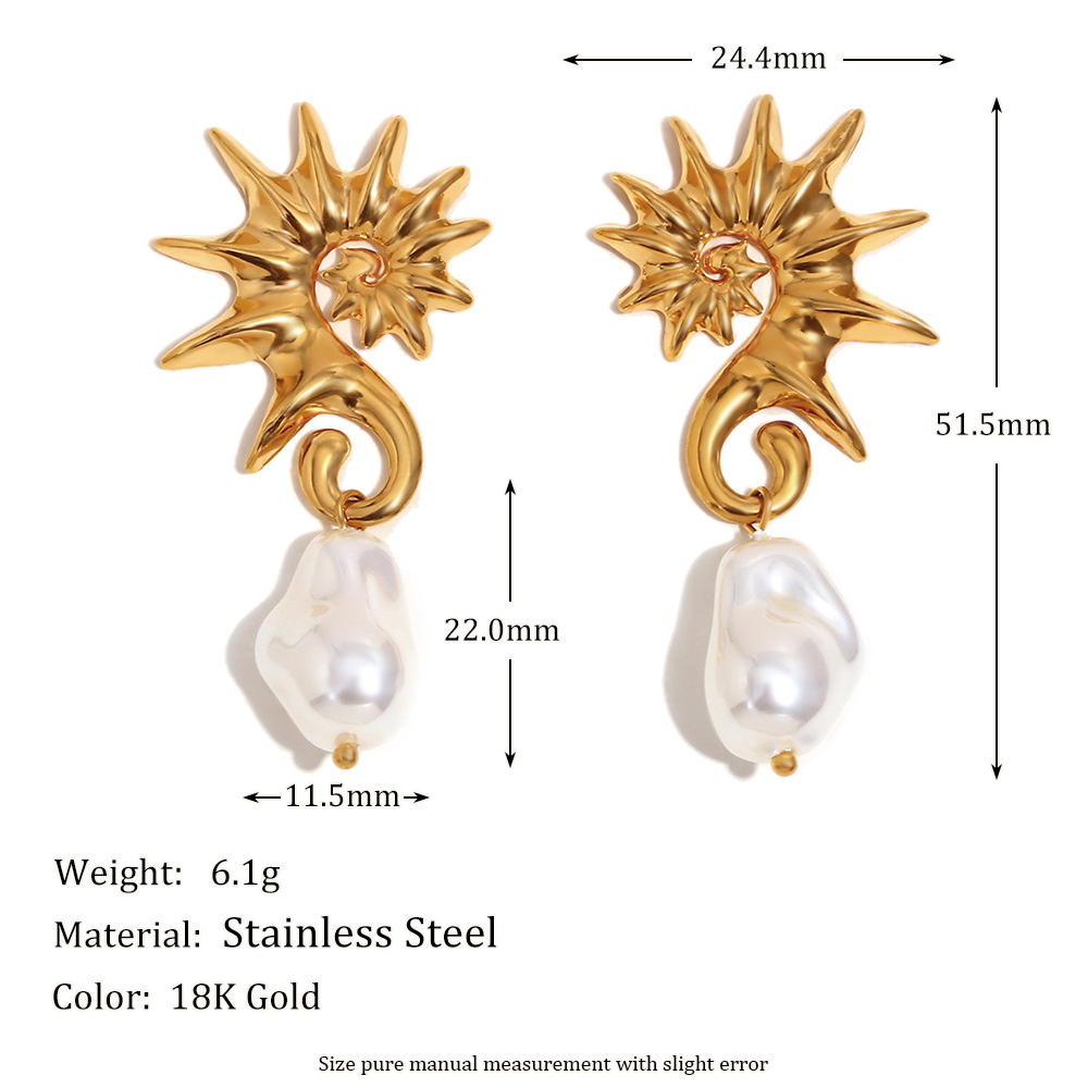 Seahorse Stainless Steel Gold Color Drop Earrings h5Picture2