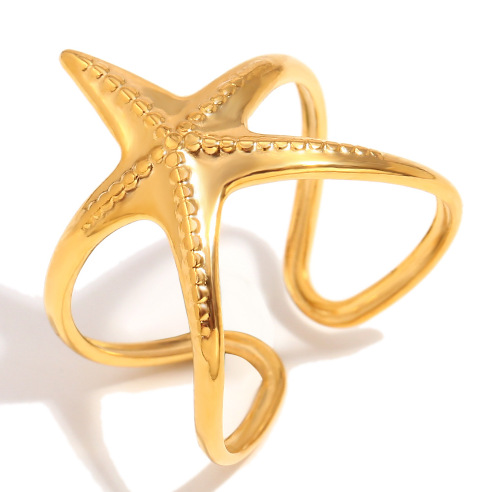 Starfish Stainless Steel Gold Color Adjustable Rings