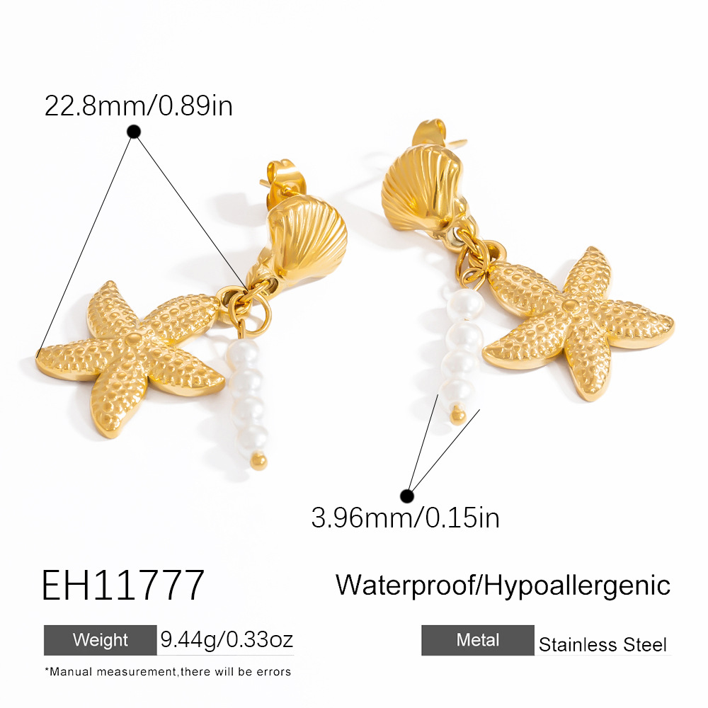 Starfish Stainless Steel Gold Color Drop Earrings