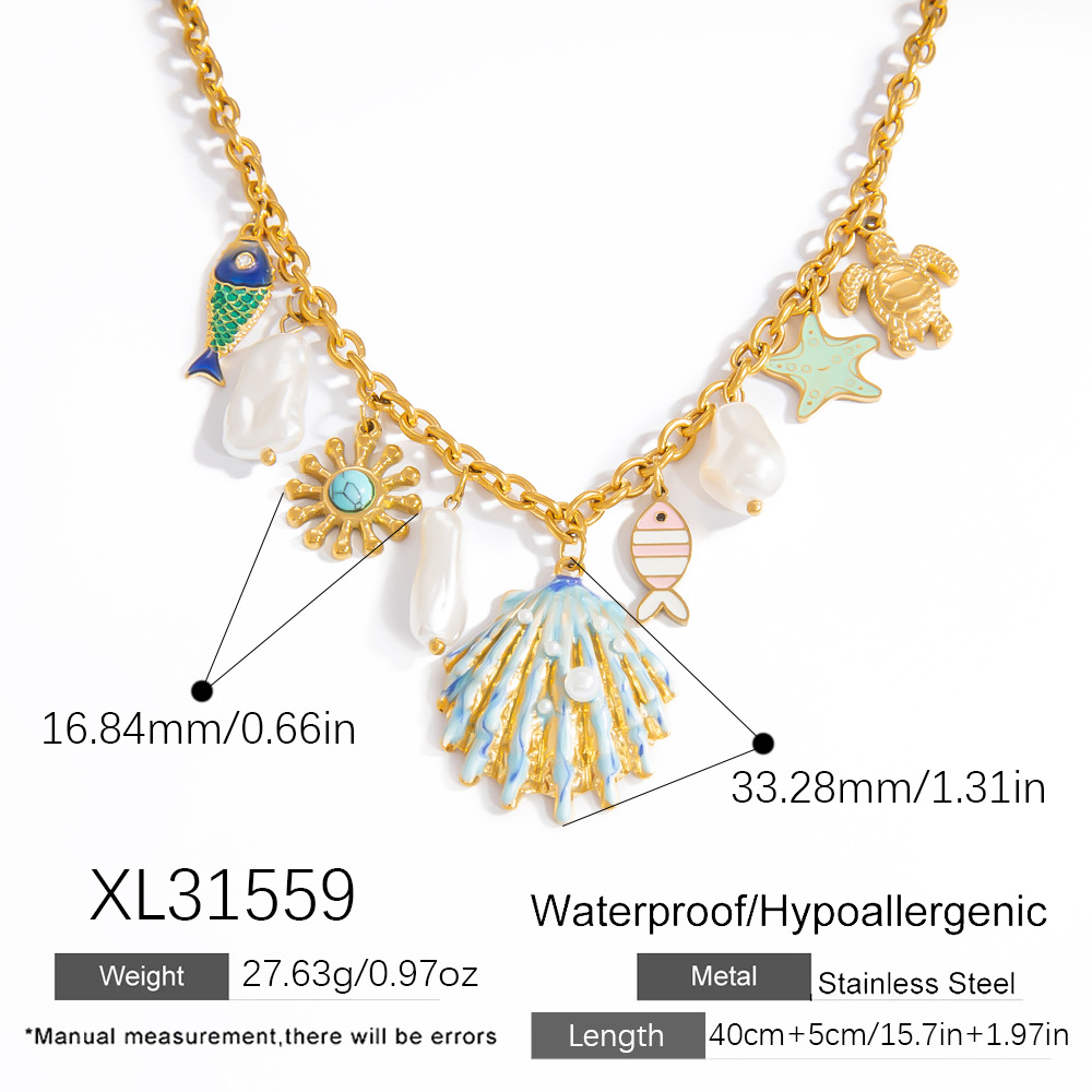 Vacation Series Shell Stainless Steel Gold Color Pendant Necklaces