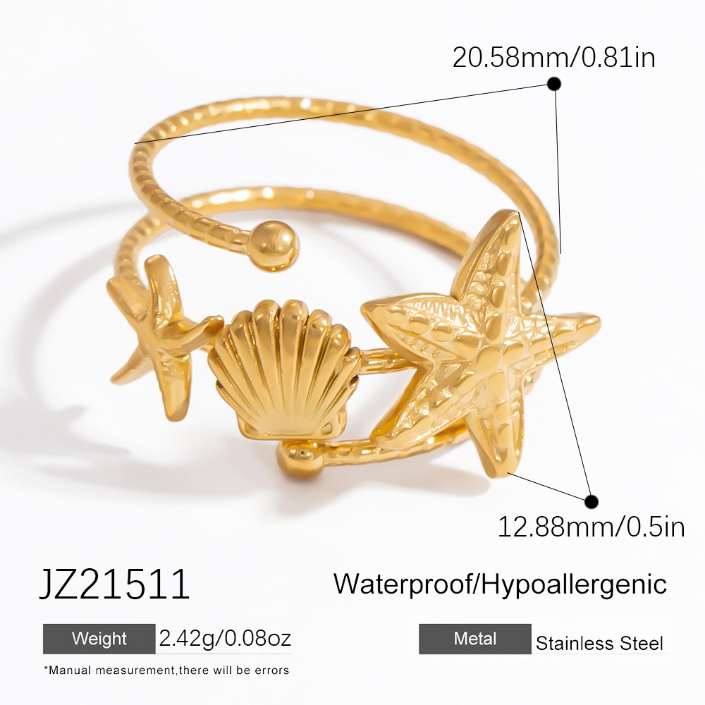 Oceanic Stainless Steel Gold Color Adjustable Rings