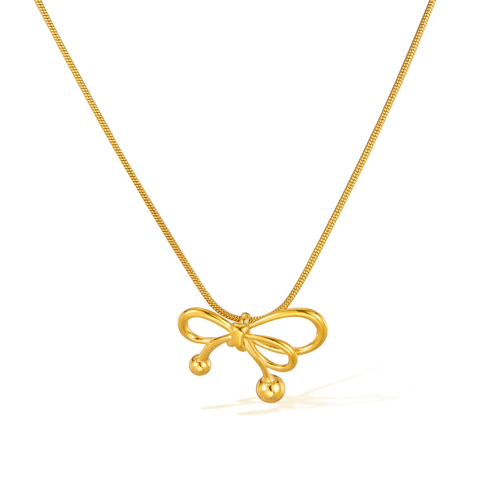 1 Stück Simple Series Daily Bow Knot Edelstahl Goldfarben Damen-Anhänger-Halsketten h5Bild2