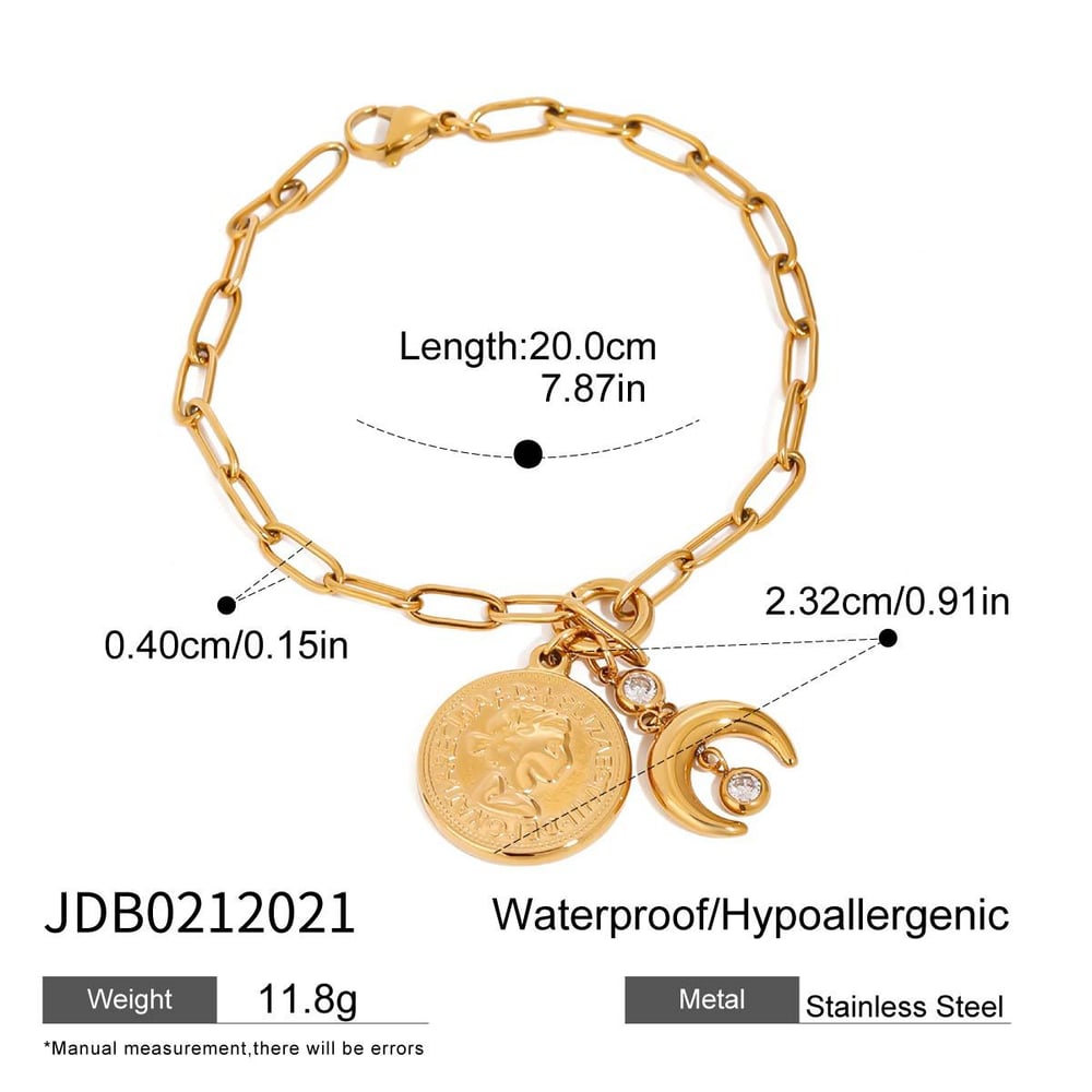 Retro Sun/Moon Stainless Steel Gold Color Women's Charm Bracelets h5Picture2