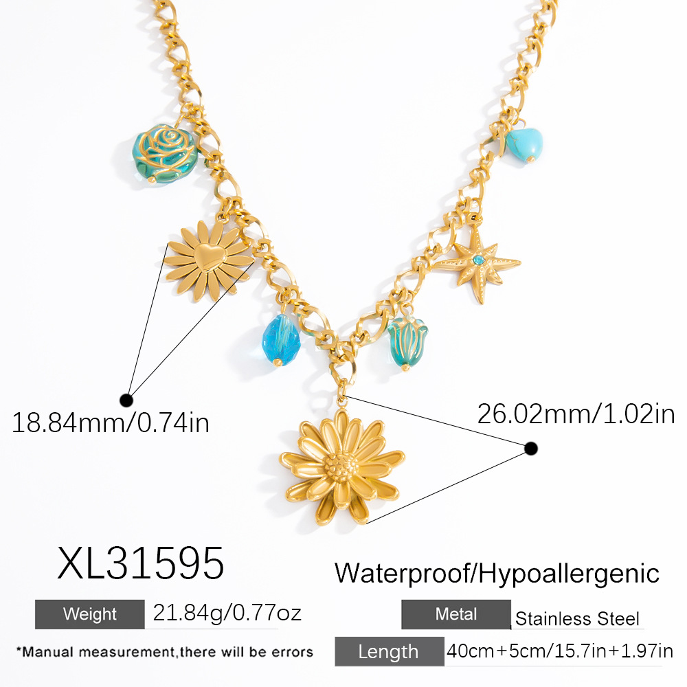 1 Piece Vacation Series Oceanic Stainless Steel Gold Color Women's Pendant Necklaces