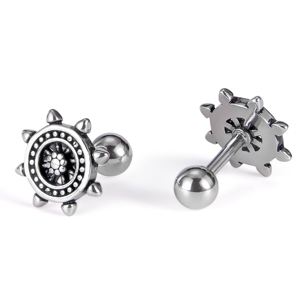 Pendientes de botón de acero inoxidable para hombre con diseño de timón simple de la serie Radiant 