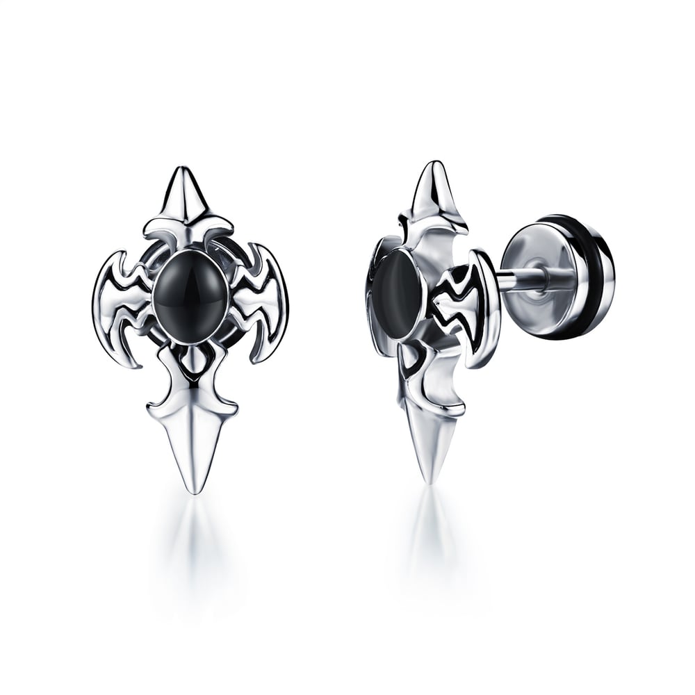 Pendientes de acero inoxidable con diseño geométrico intrincado para hombre h5Imagen2