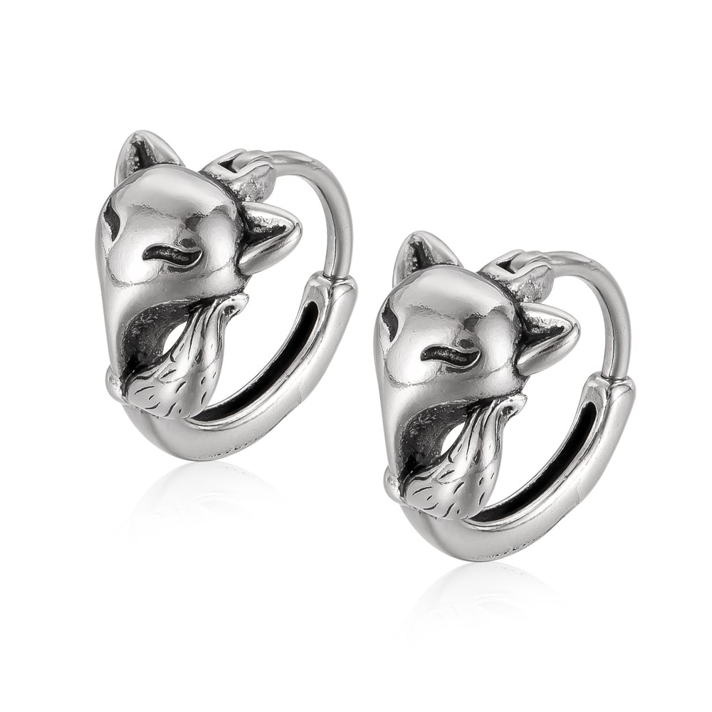 1 Piece Designable Series Chic Fox Stainless Steel Men's Hoop Earrings h5Picture2