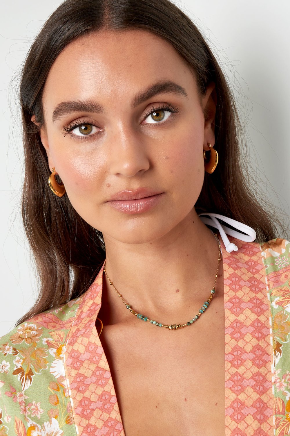 Halskette bunte Perlen - rosa/goldfarbener Edelstahl Bild2