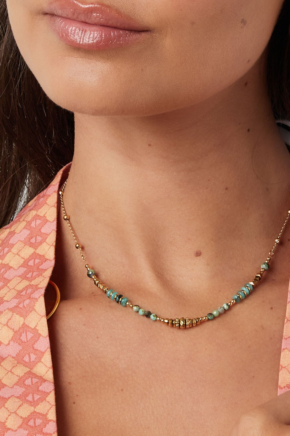 Halskette bunte Perlen - rosa/goldfarbener Edelstahl Bild3