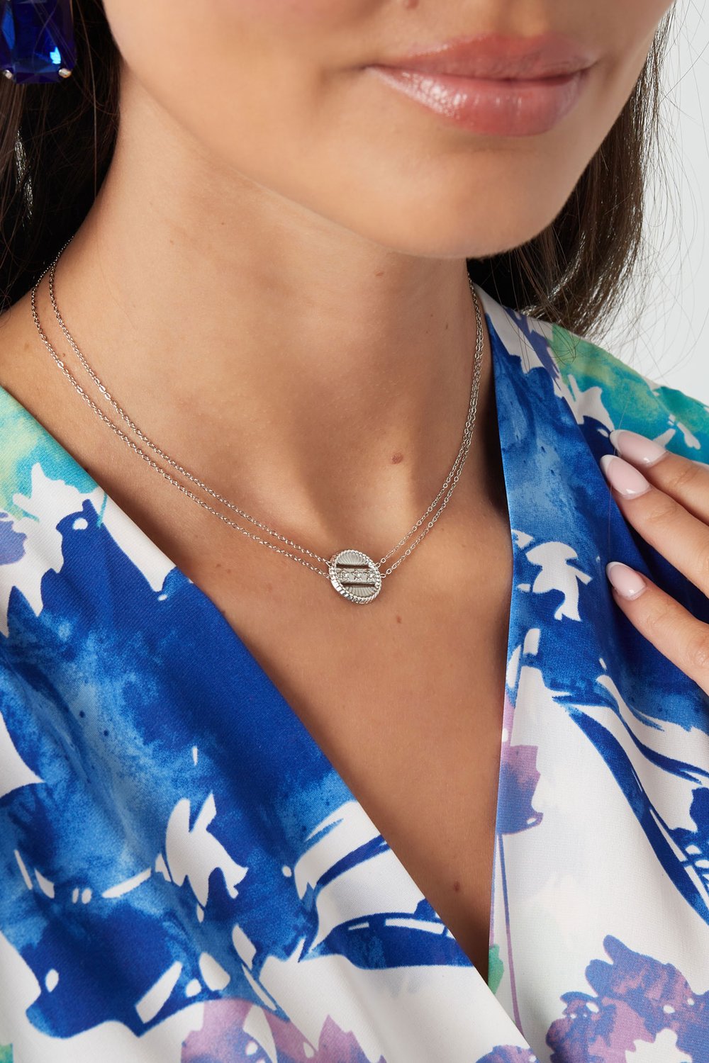 Doppelte Halskette mit Münze – goldfarbener Edelstahl Bild2