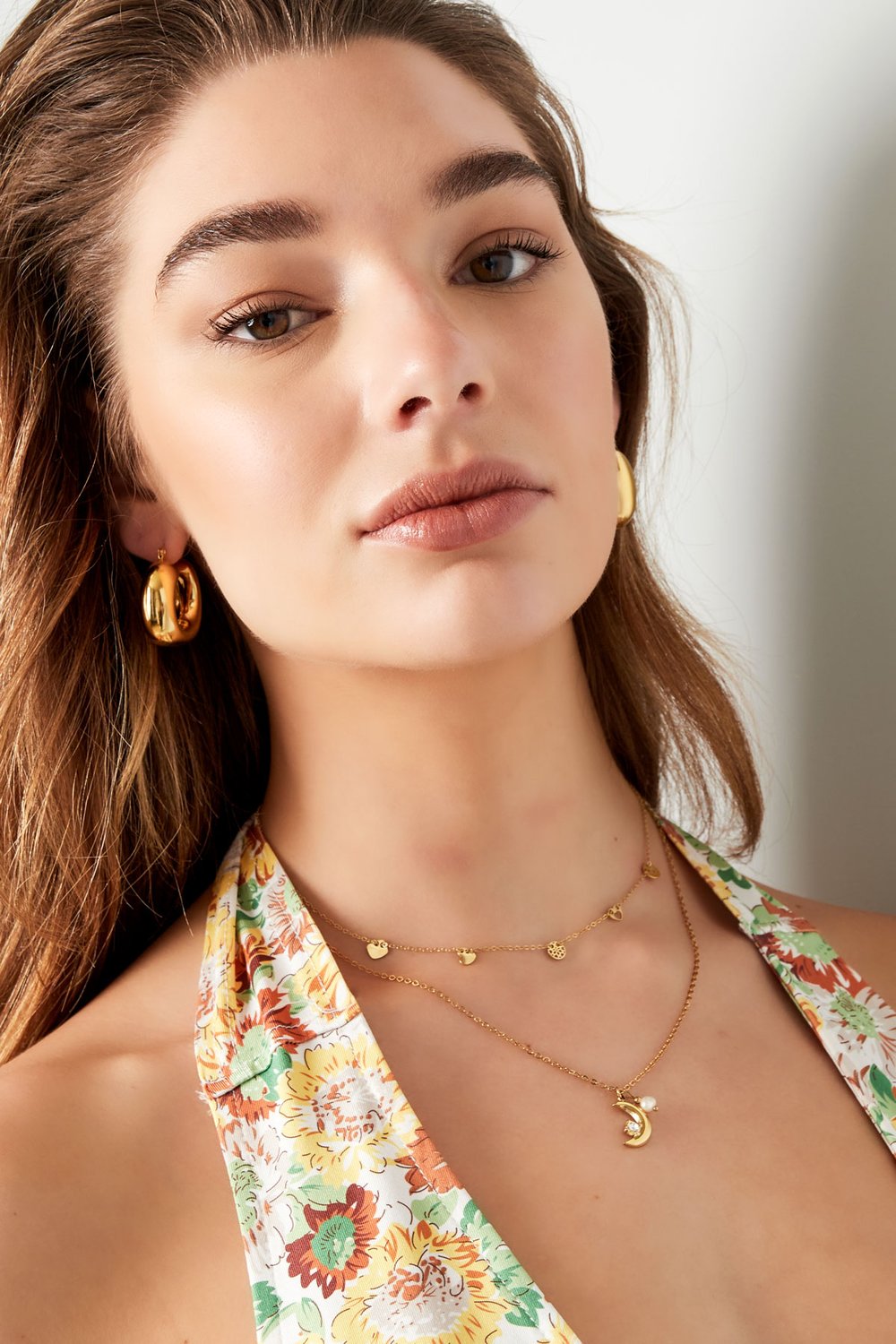 Halskette mit Anhängern - Goldfarbener Edelstahl Bild2