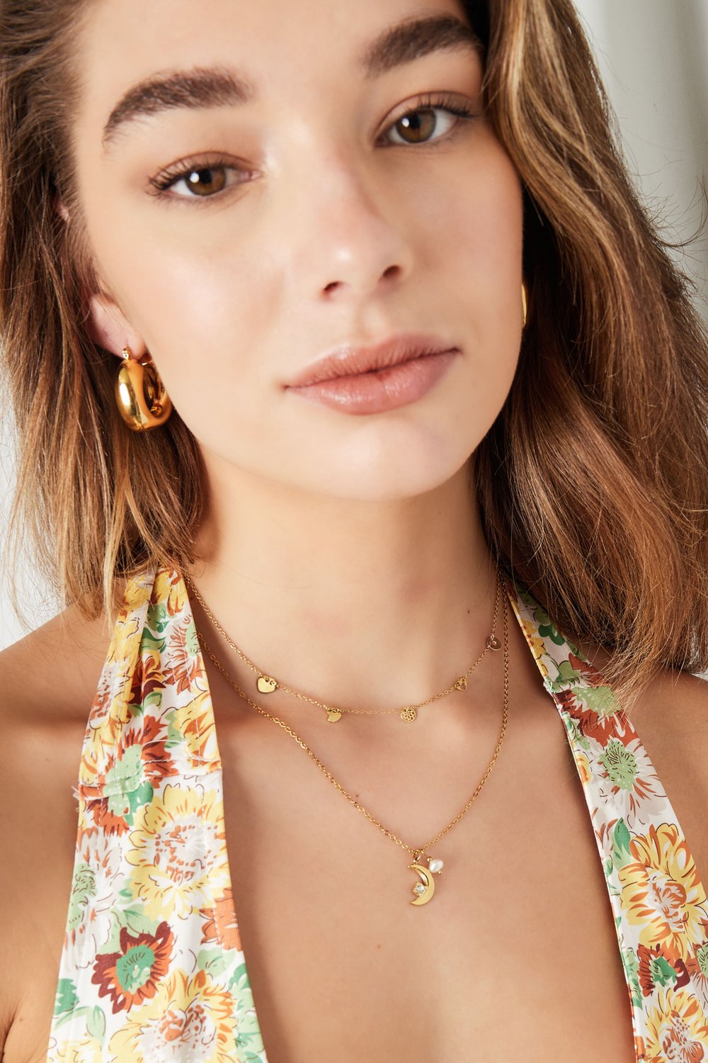 Halskette mit Anhängern - Goldfarbener Edelstahl Bild4