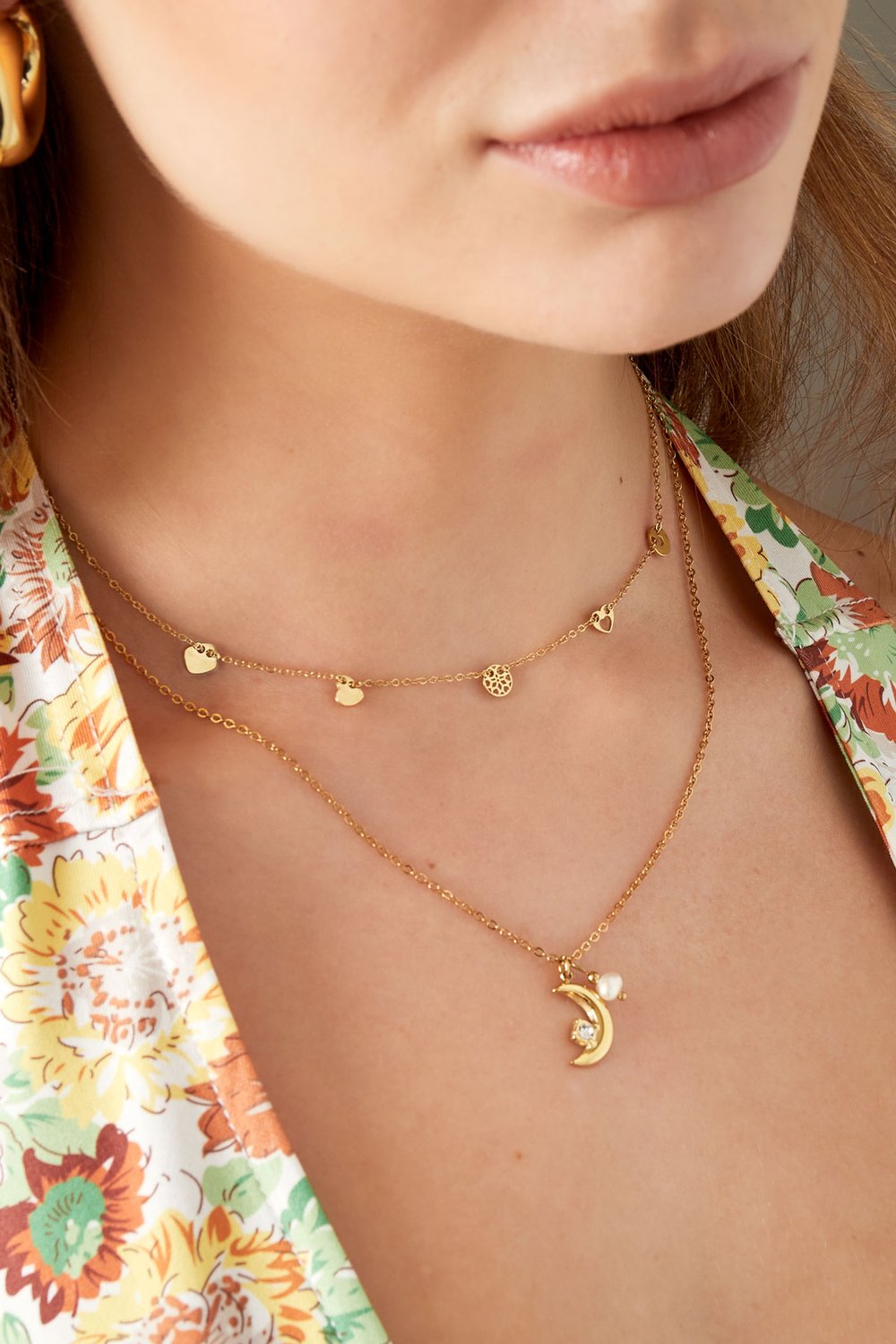 Halskette mit Anhängern - Goldfarbener Edelstahl Bild3