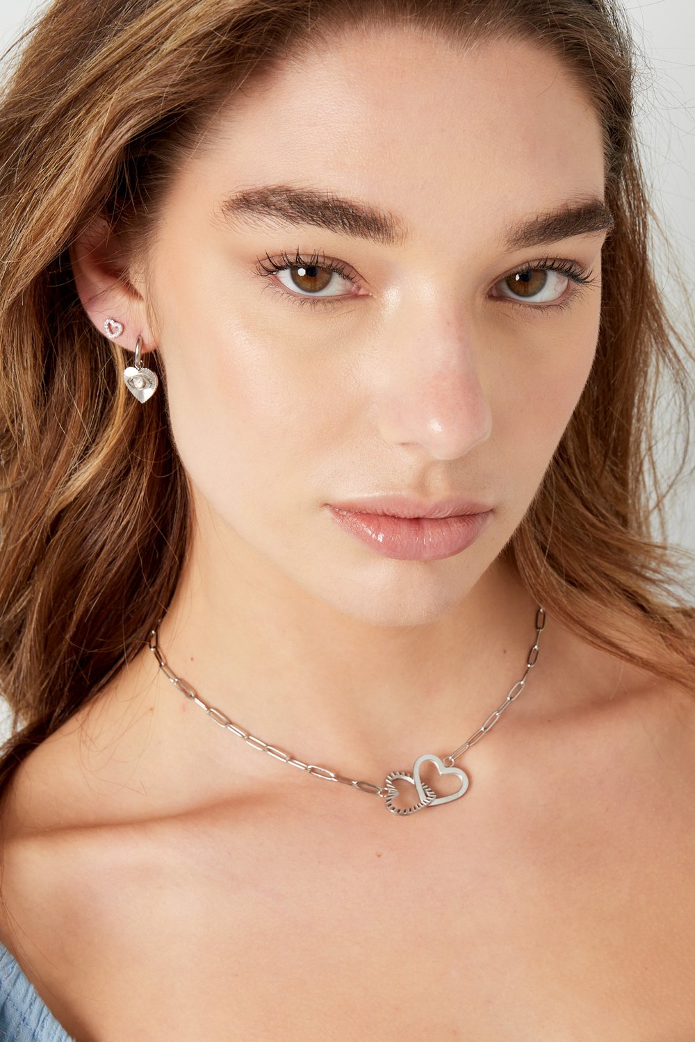 Necklace linked hearts - silver color Stainless Steel Picture2