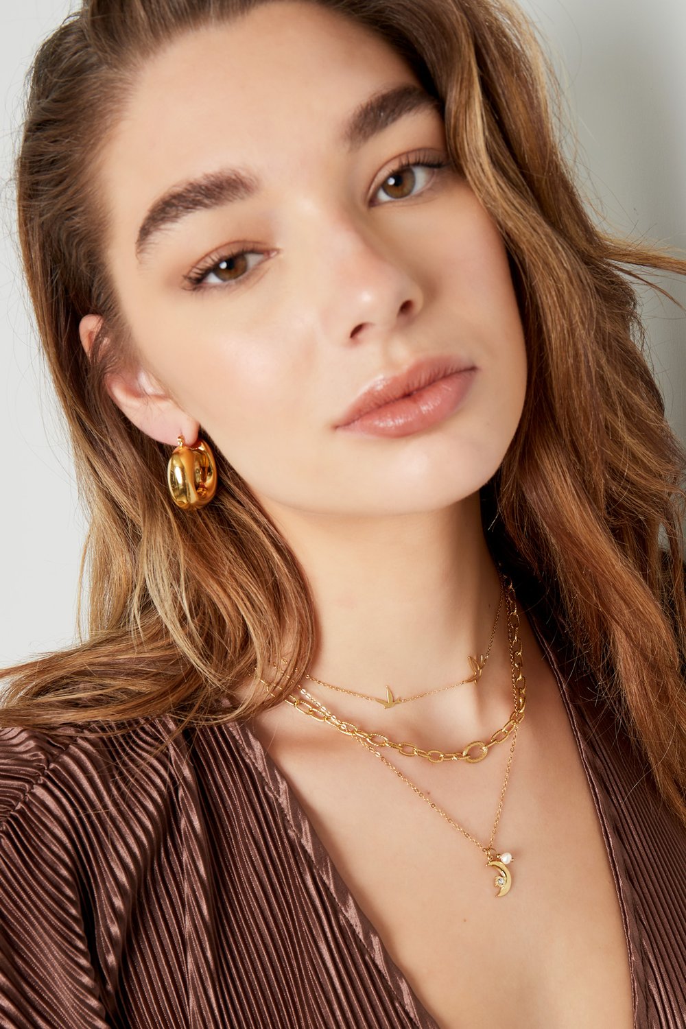 collana luna con perla - acciaio inossidabile colore oro Immagine3