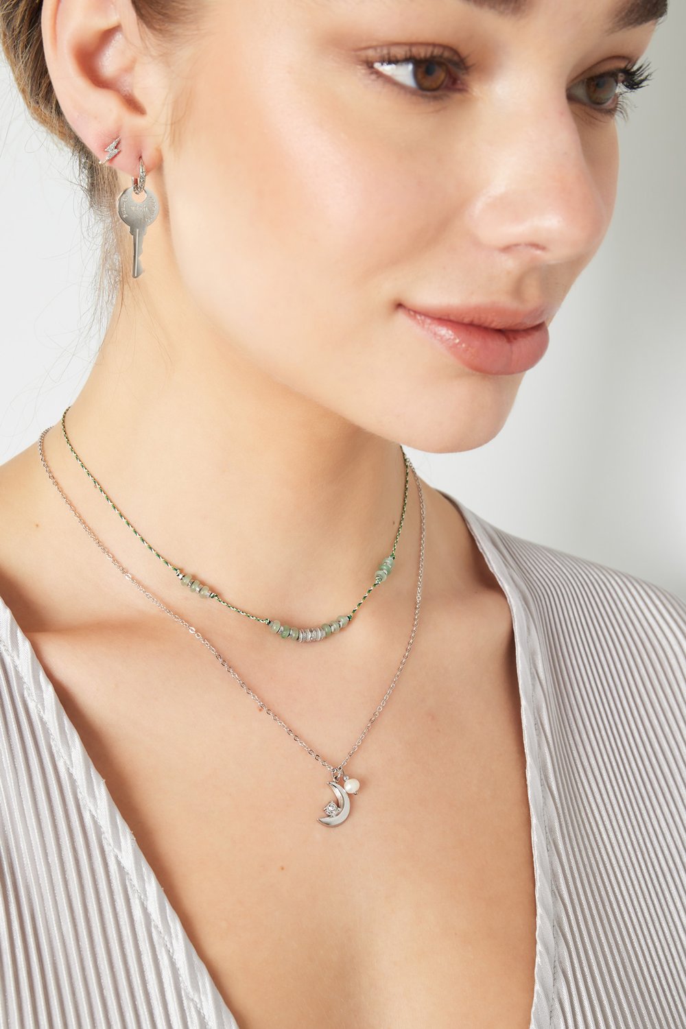 collana luna con perla - acciaio inossidabile colore oro Immagine4