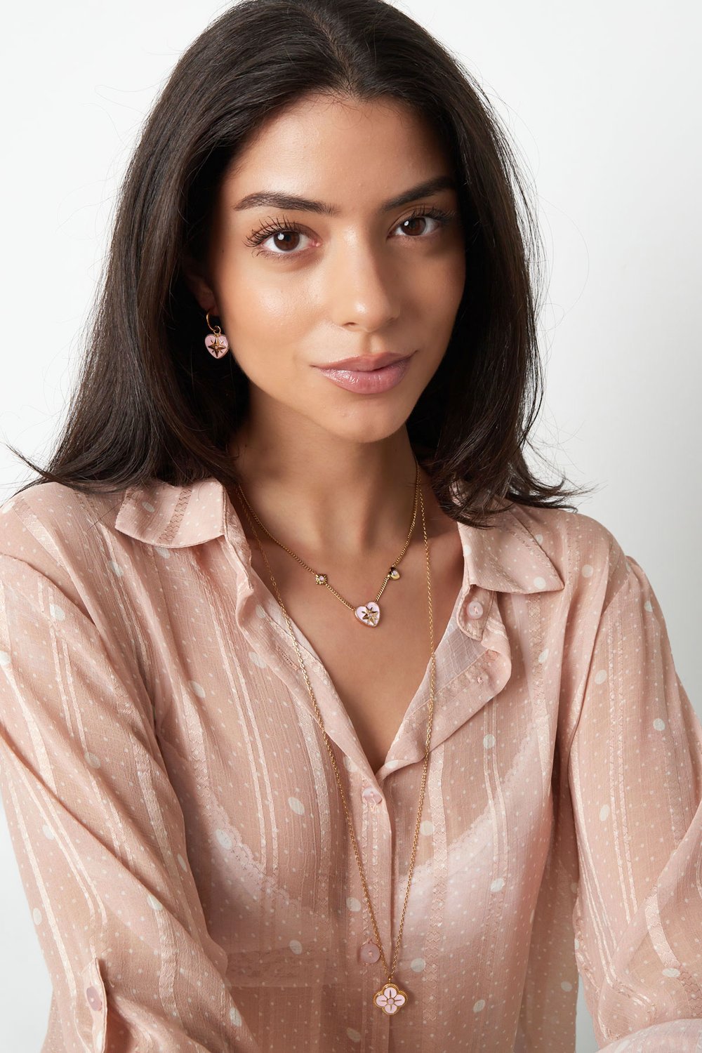 Halskette Kleeblatt-Emaille - Goldfarbe/Rosa Bild2