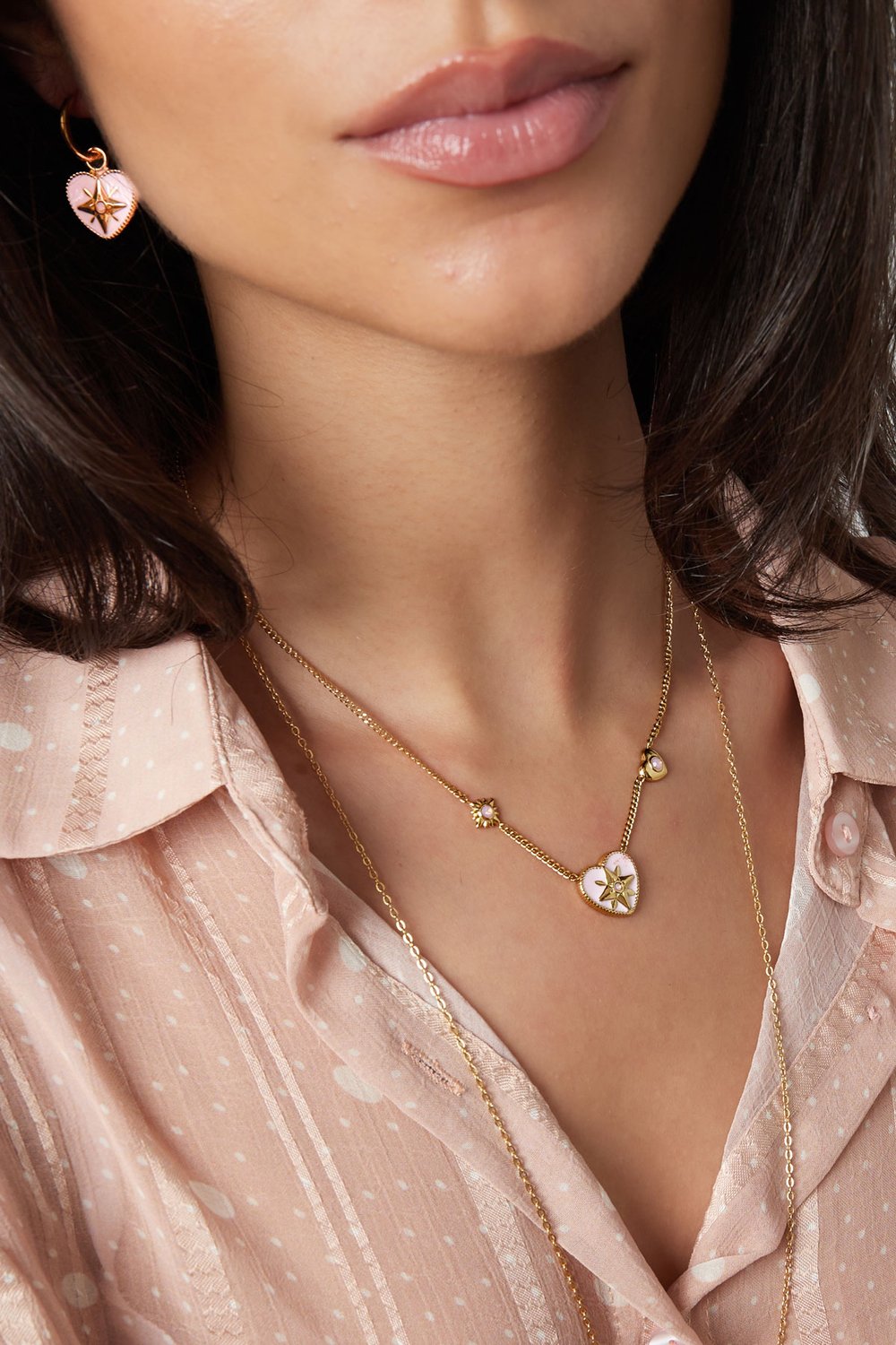 Necklace heart with stones - Gold color/white (Pack with plastic bag) Picture3