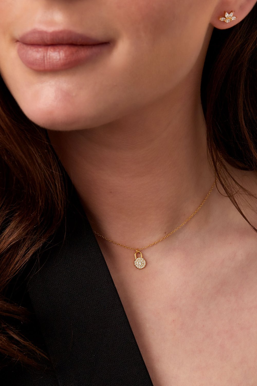 Collana con ciondolo con chiusura rotonda e strass - argento 925 Immagine3