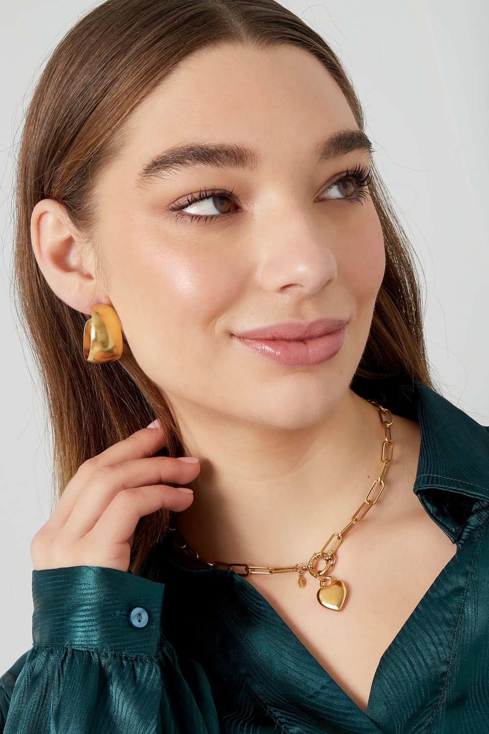 Gliederkette mit Herzanhänger und rundem Verschluss – Silber Bild4