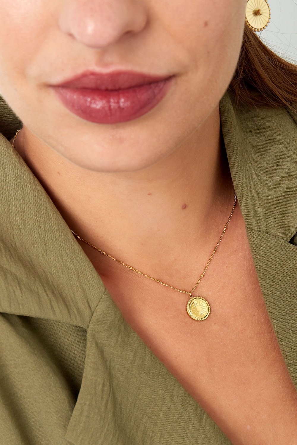 Halskette mit doppelter runder Münze – Goldfarbe - Goldfarbefarbe Bild3