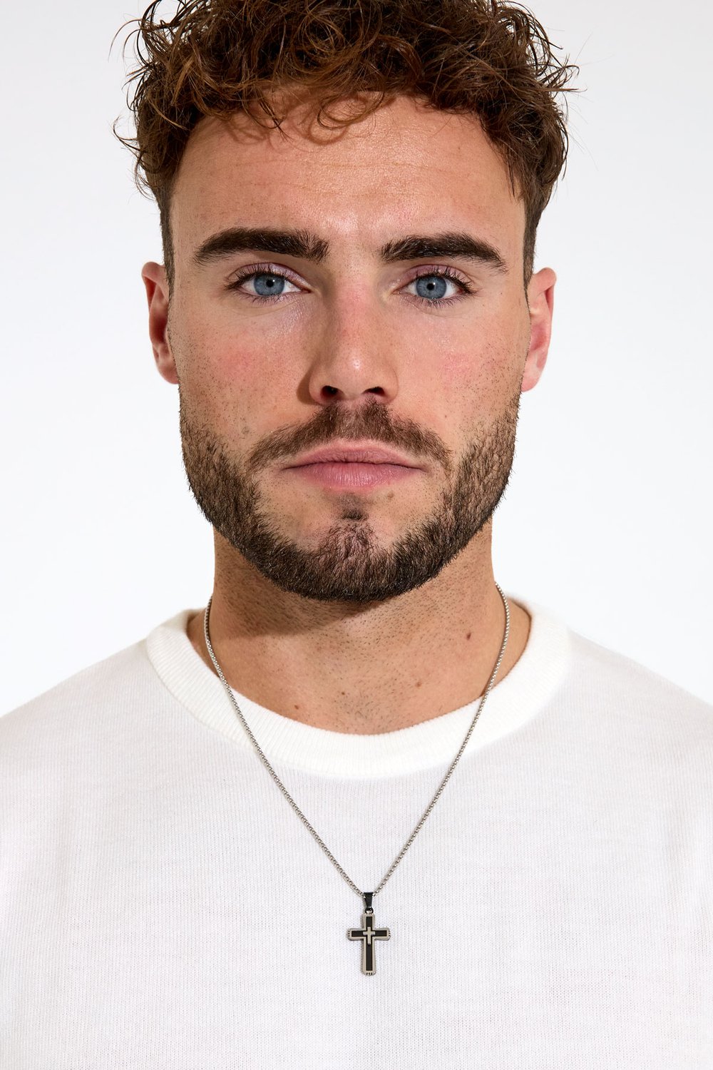 Erkek kolye çapraz siyah detaylı - gümüş/siyah Resim2