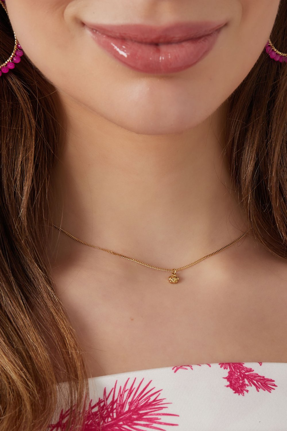 Simple necklace with flower charm - Silver Color color Picture3