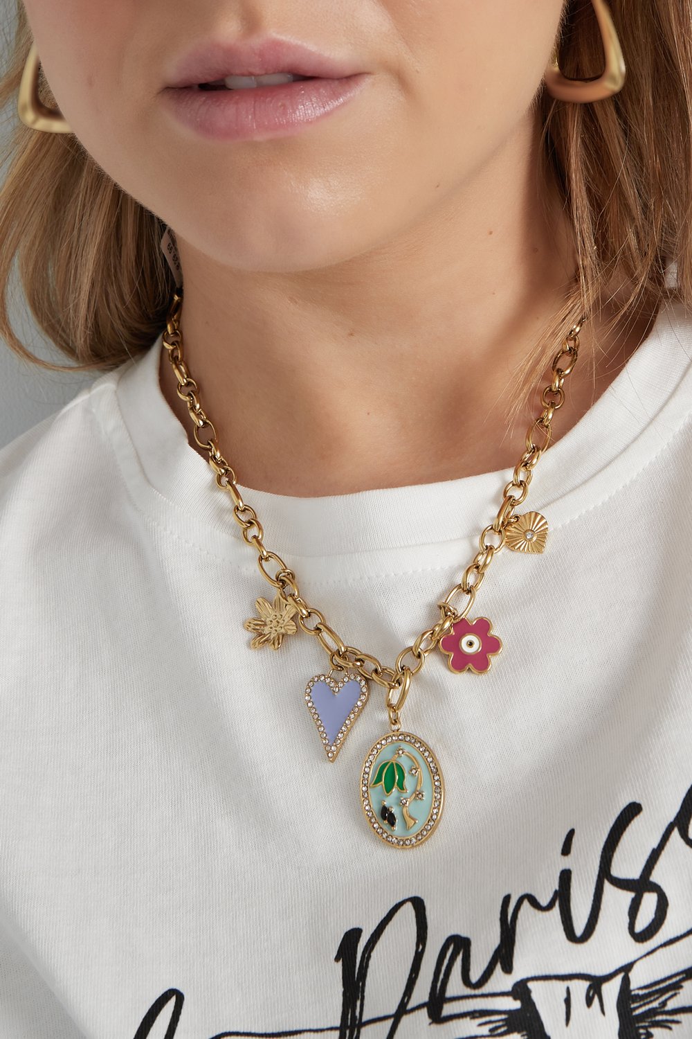 Halskette mit Rosenstraßen-Anhänger – Goldfarbe - Goldfarbefarbe Bild2