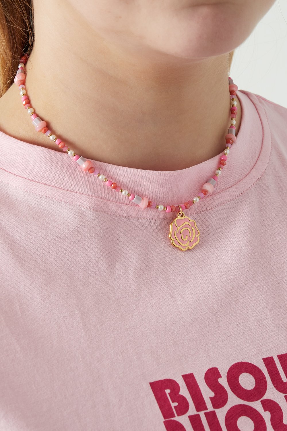 beaded rose necklace - pink & Picture4