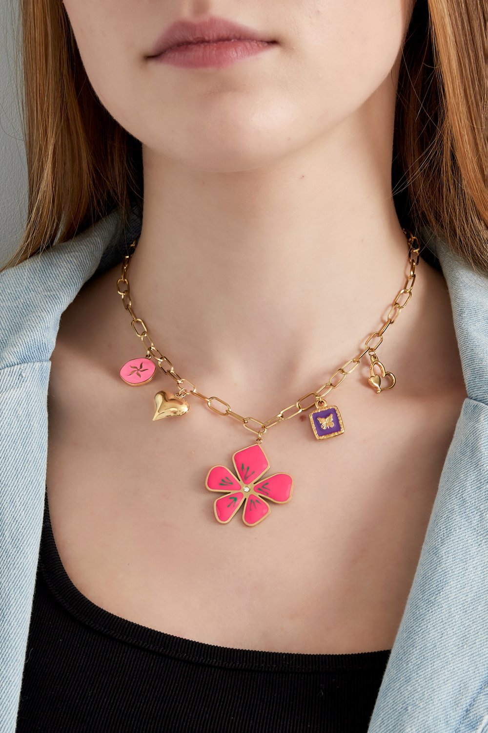 Halskette mit floralem Fusion-Muster – Goldfarbe - Goldfarbefarbe Bild3