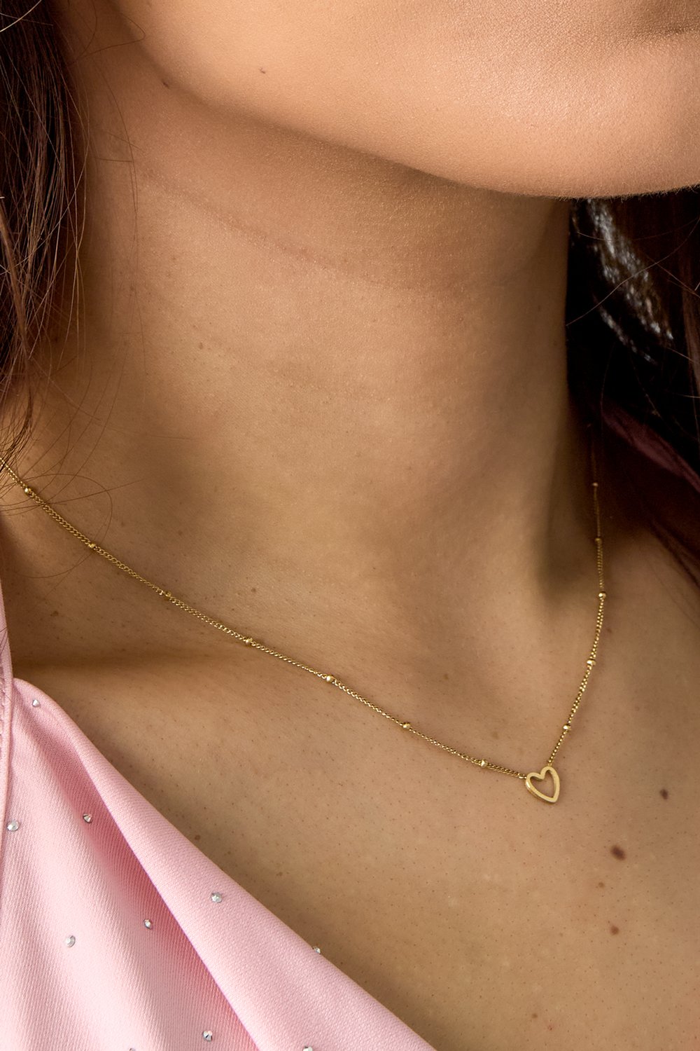 Collier minimaliste coeur ouvert Couleur or Acier inoxydable Image3