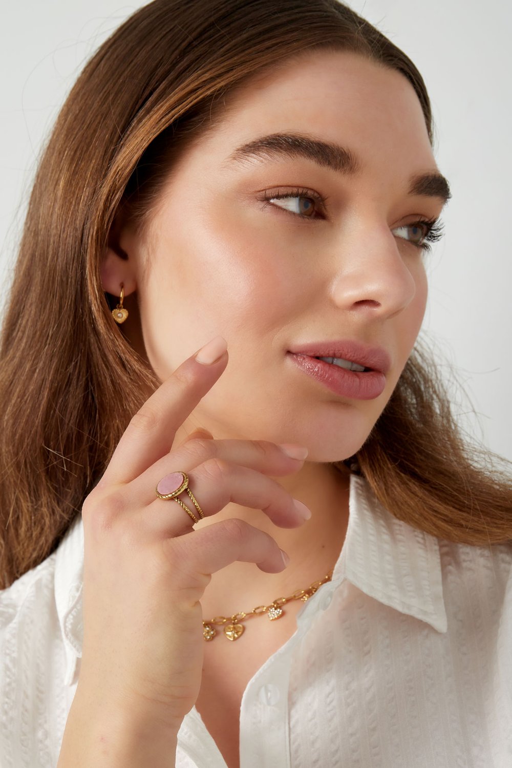 Ring round stone - Gold color/beige Picture4