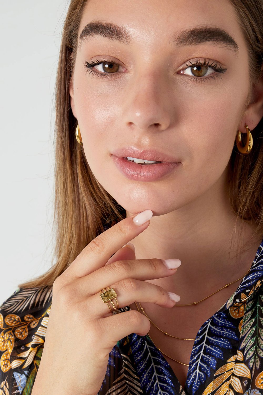 Ring three-layer rectangular stone - Gold color/fuchsia h5Picture3