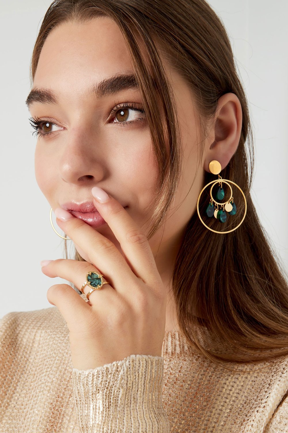 Ring with stone - Gold color/pink h5Picture2