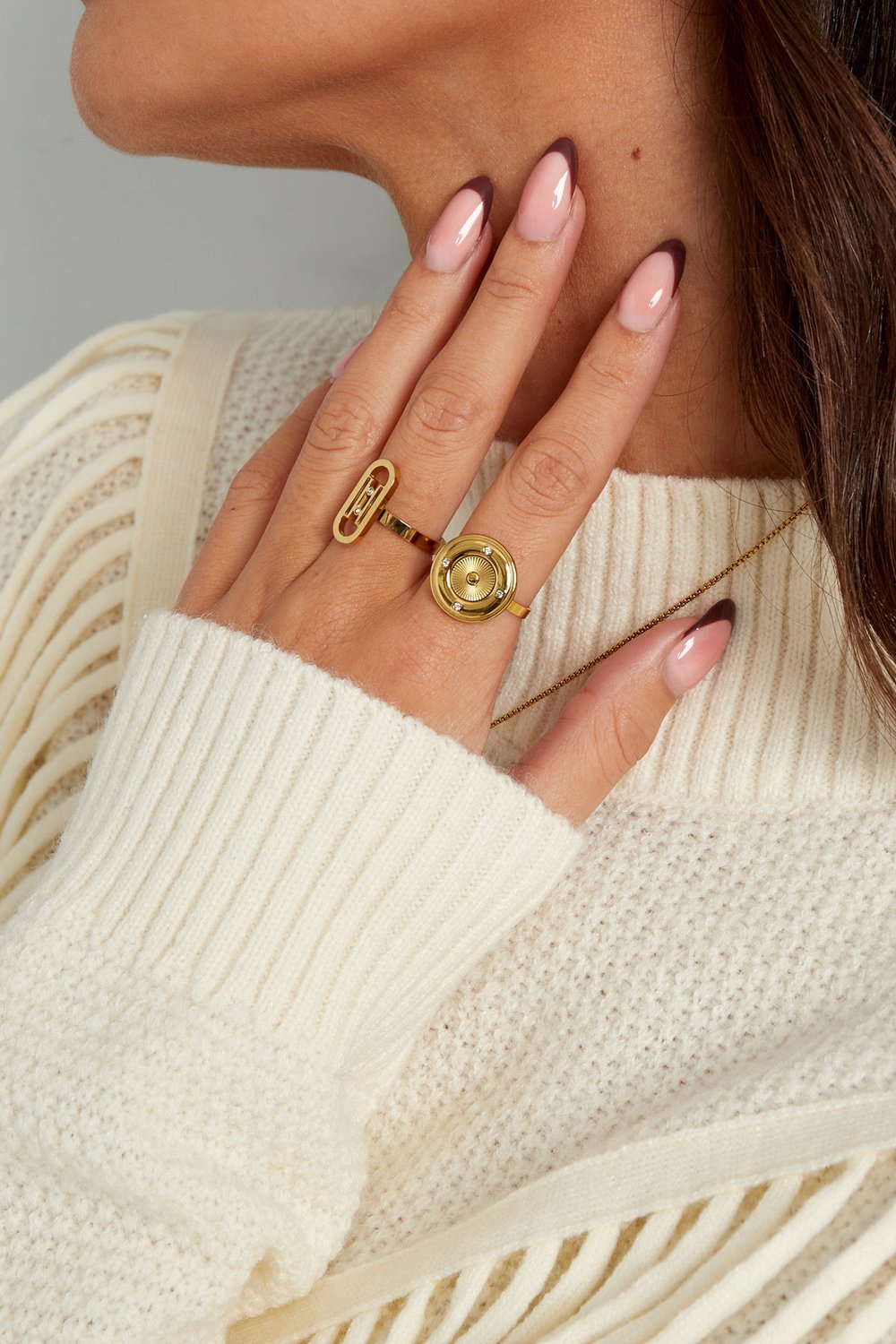 Ring round with stones - Silver Color color h5Picture4