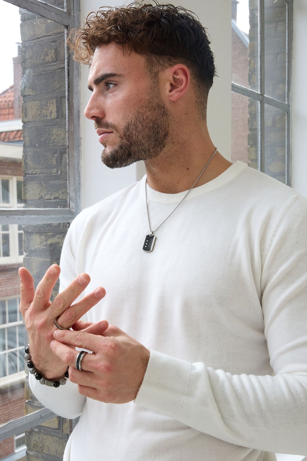 Anillo de hombre en zigzag - plateado/negro Imagen4