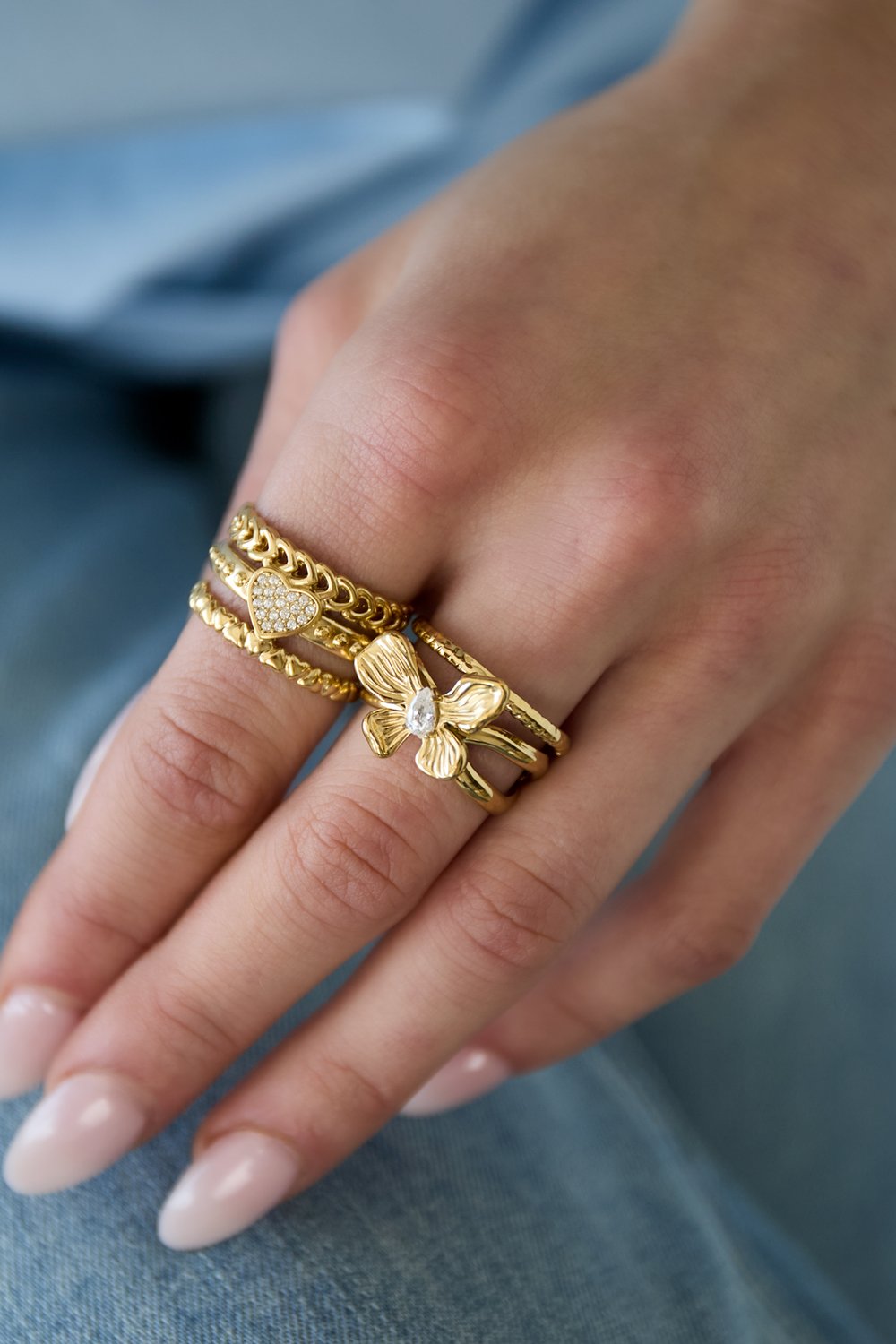 Layered statement ring with flower and stone Picture2