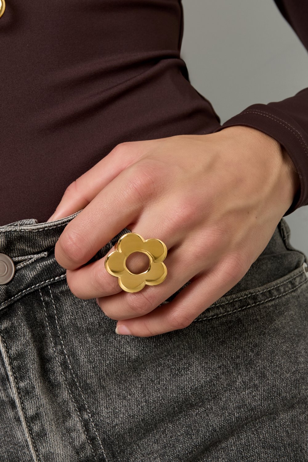 Stainless Steel Statement Rings Flower Casual Daily Simple Series Women's jewelry h5Picture3