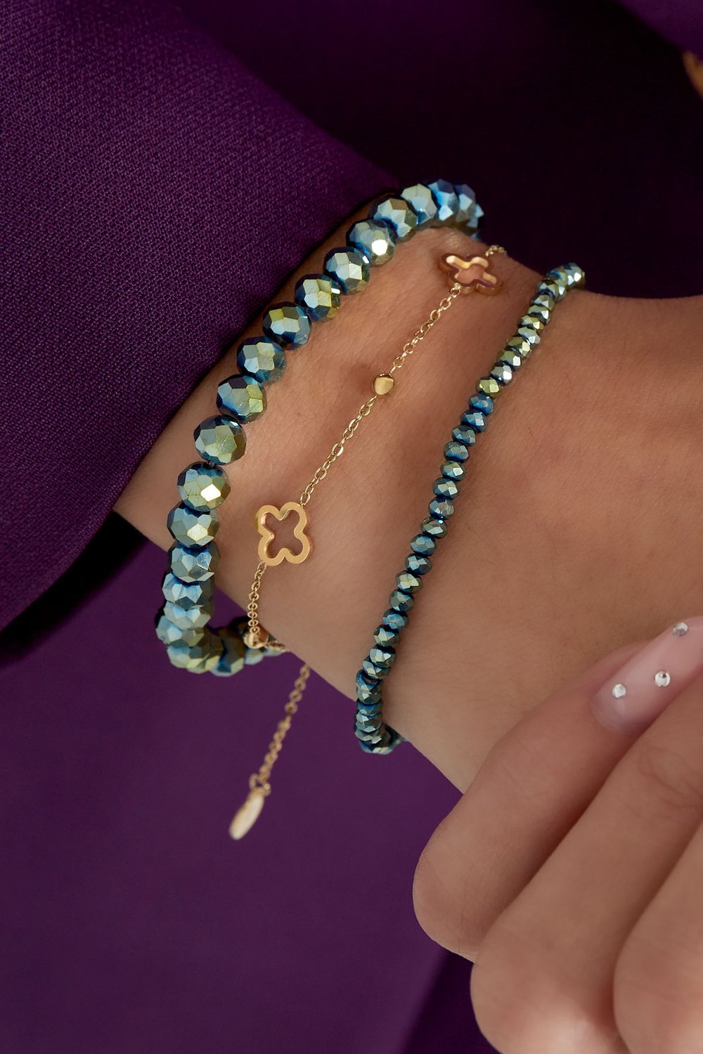 Bracelet open clovers Silver Color Stainless Steel Picture3