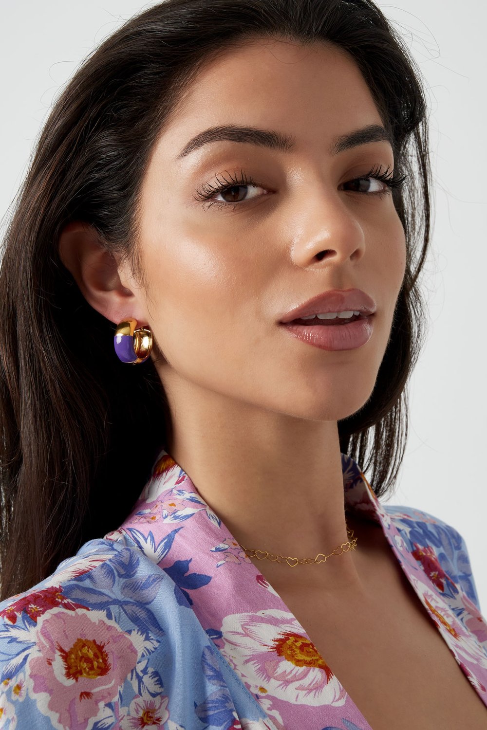 Earrings half colored - Purple Stainless Steel Picture4