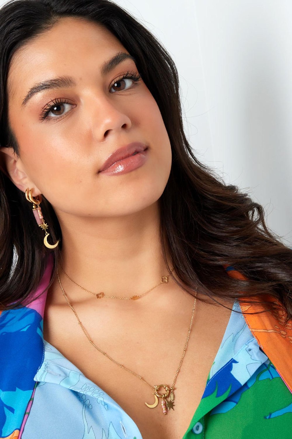 Earrings star/moon - Natural stone collection Green & Gold Color Stainless Steel Picture4