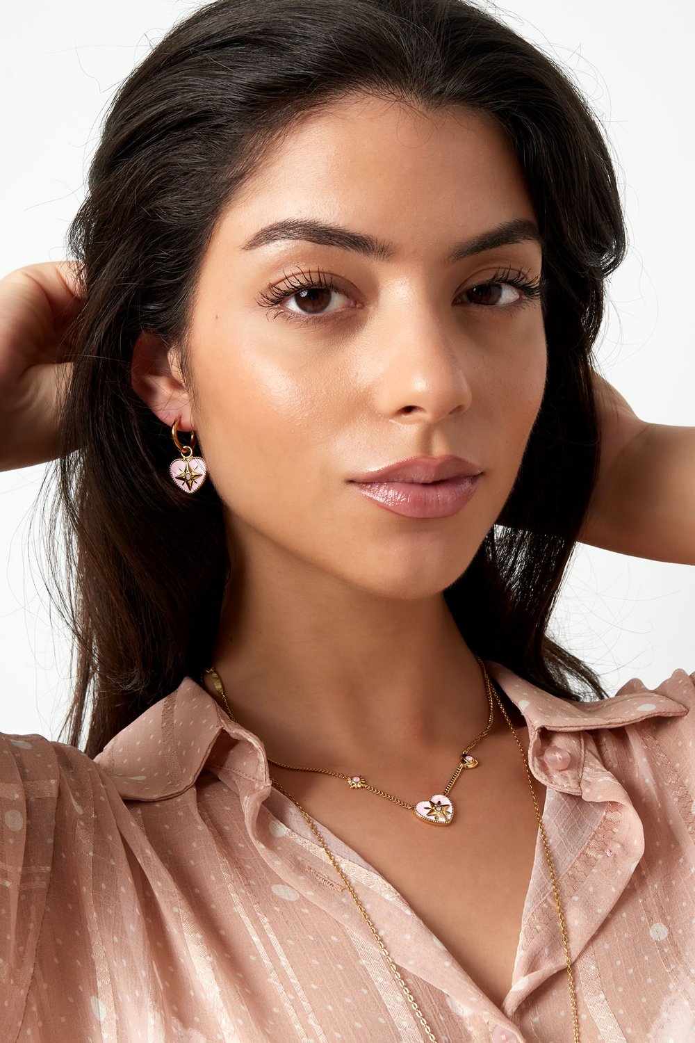 Earrings colored heart with star - Gold color/white Picture2