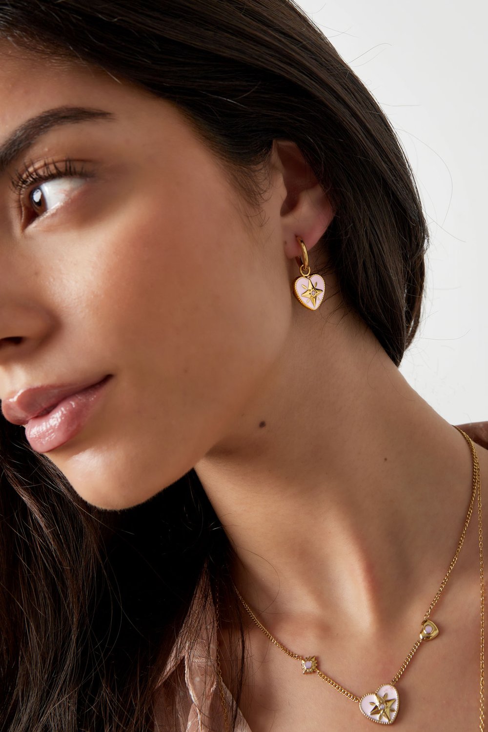 Earrings colored heart with star - Gold color/white Picture4