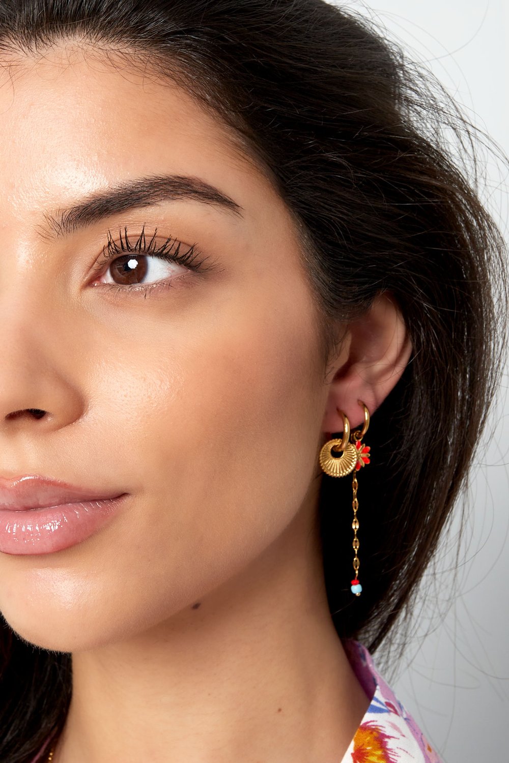 Earrings with round charm - Silver Color color Picture4