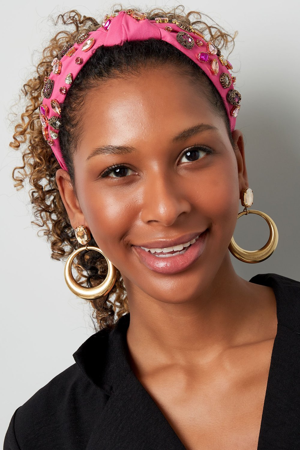 creoli con perle di vetro - acciaio inossidabile colore oro h5Immagine4